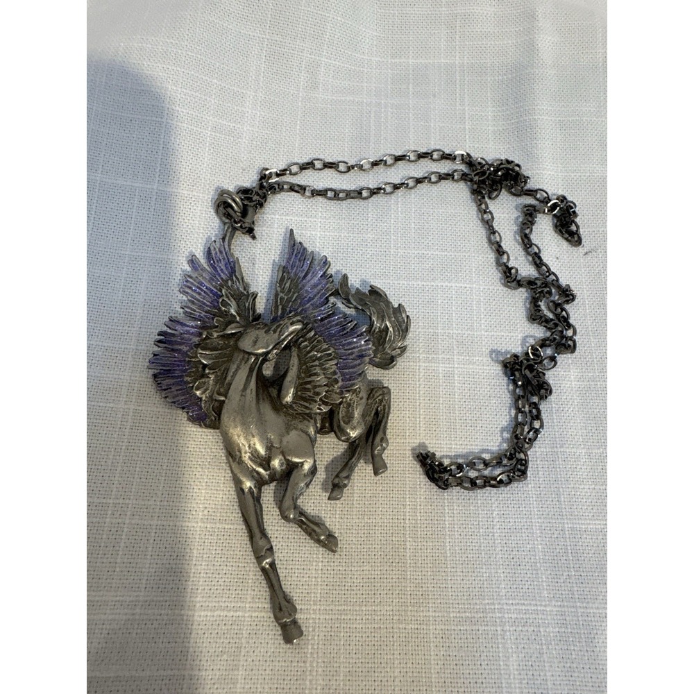 Vintage JJ Jonette Pegasus Horse Brooch Lavender Sparkly Wings Pewter